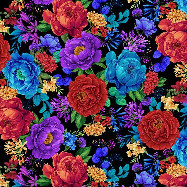 Timeless Treasures FLEUR-CD3902 Black Floral Quilting Cotton Fabric (TT Hacienda 3)