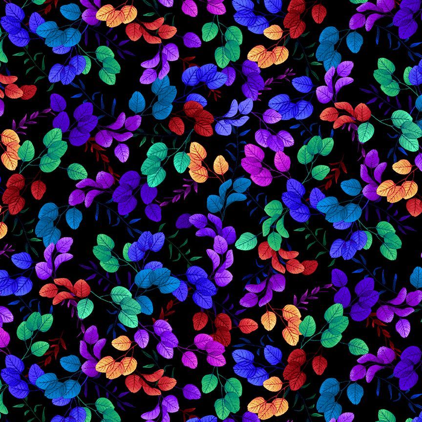 Timeless Treasures FLEUR-CD3903 Black Leaf Quilting Cotton Fabric Remnant (38cm x 112cm TT Hacienda 4)