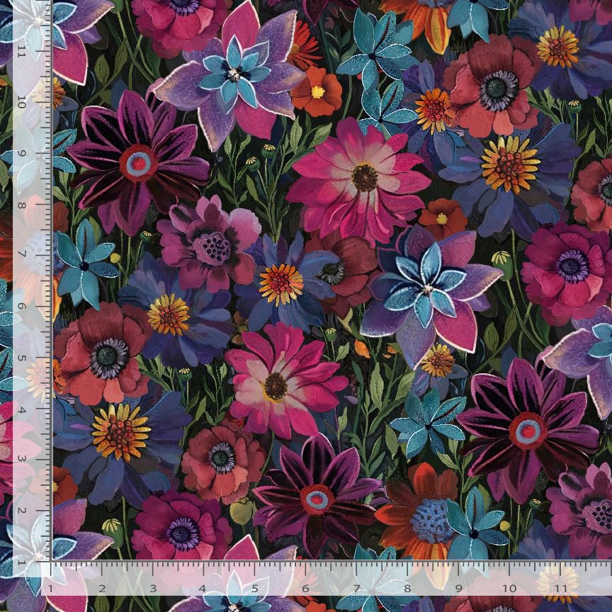 Timeless Treasures FLEUR CD4116 Black Jewel Tone Vibrant Floral 100% Cotton Fabric | Quilting, Dressmaking & Craft Fabric (TT Calico Cat 4)