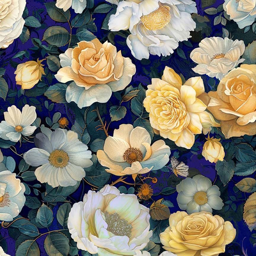 Timeless Treasures FLEUR CD4352 NAVY Midnight Floral Elegant Blue 100% Cotton Fabric | Quilting, Dressmaking & Craft Fabric (TT Lumiere 3)