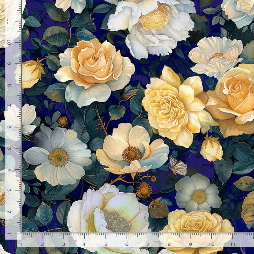 Timeless Treasures FLEUR CD4352 NAVY Midnight Floral Elegant Blue 100% Cotton Fabric | Quilting, Dressmaking & Craft Fabric (TT Lumiere 3)
