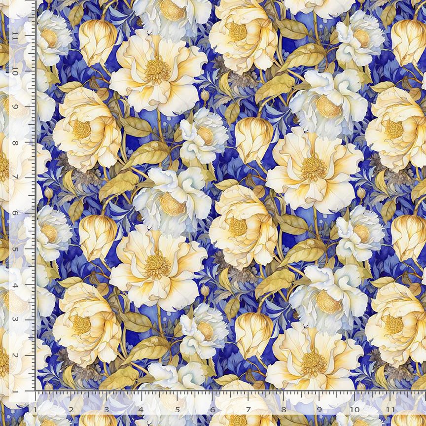 Timeless Treasures FLEUR CD4354 BLUE Night Floral Field Elegant Blue 100% Cotton Fabric | Quilting, Dressmaking & Craft Fabric (TT Lumiere 4)
