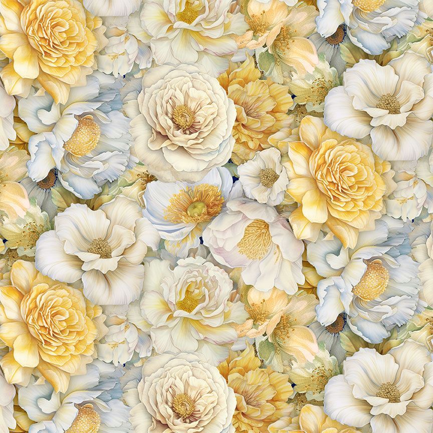 Timeless Treasures FLEUR CD4355 CREAM Packed Flower Heads Cream/Yellow 100% Cotton Fabric | Quilting, Dressmaking & Craft Fabric (TT Lumiere 5)