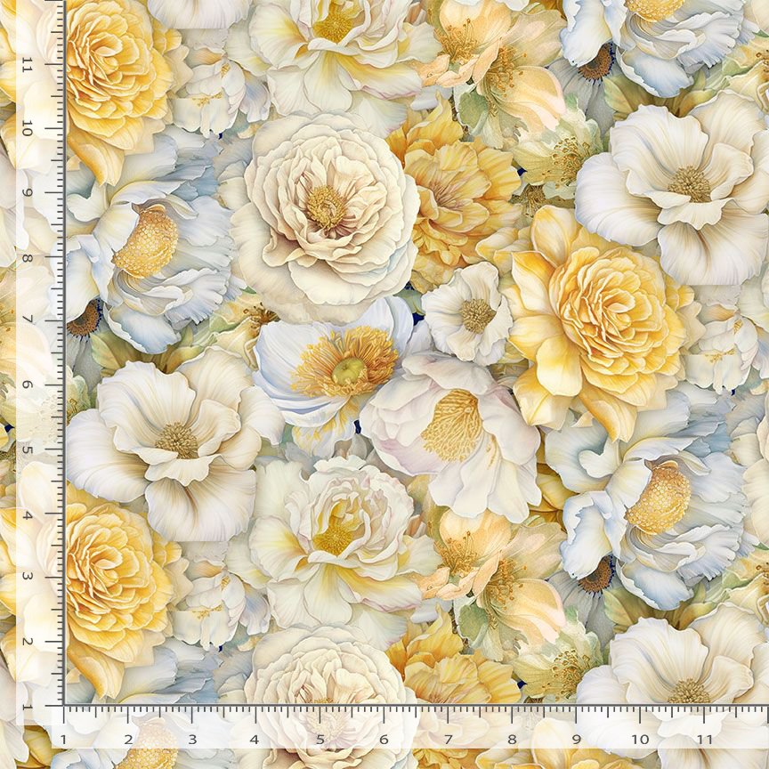 Timeless Treasures FLEUR CD4355 CREAM Packed Flower Heads Cream/Yellow 100% Cotton Fabric | Quilting, Dressmaking & Craft Fabric (TT Lumiere 5)