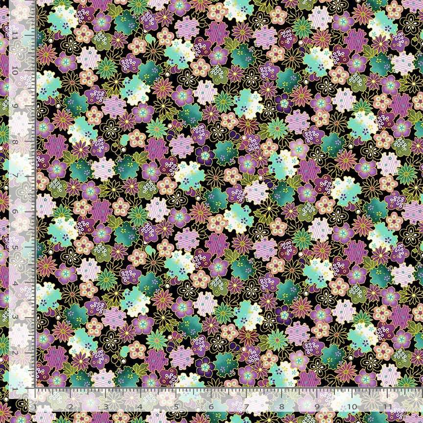 Timeless Treasures Packed Metallic Geo Florals Flowers Nature Multi-Coloured (TT Shizuka 8)