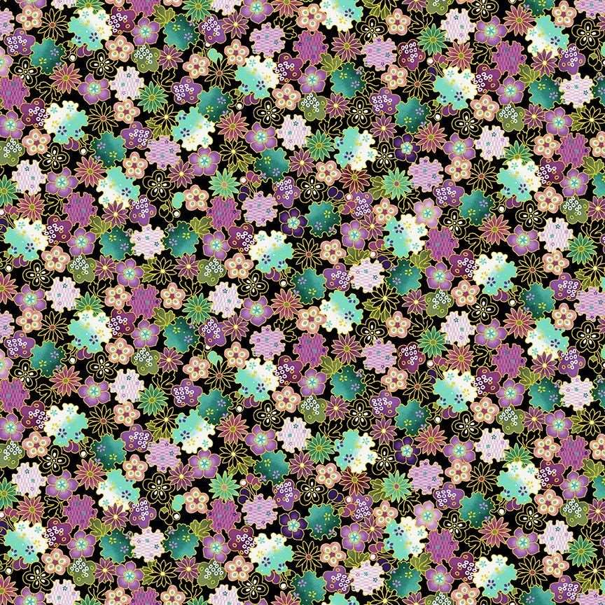 Timeless Treasures Packed Metallic Geo Florals Flowers Nature Multi-Coloured (TT Shizuka 8)