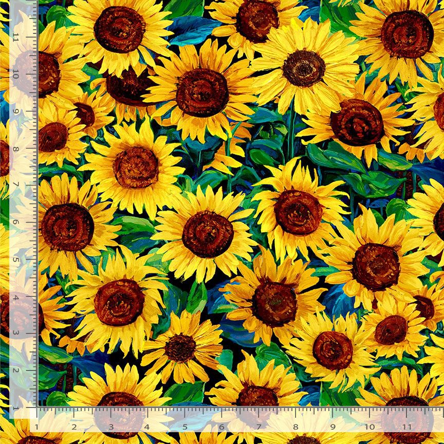 Timeless Treasures FLORA CD3531 Sunflower Painted Sunflower 100% Cotton Fabric | Quilting, Dressmaking & Craft Fabric (TT Sunflower Symphony 1)