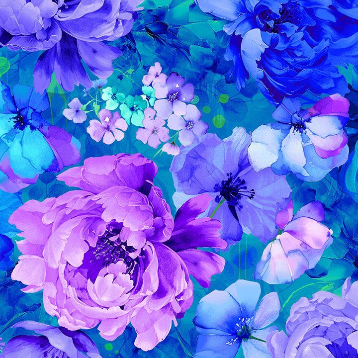 Timeless Treasures Stunning Packed Beautiful Flowers Blue Purple Floral (TT Bellagio 1)