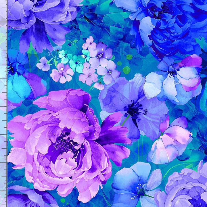 Timeless Treasures Stunning Packed Beautiful Flowers Blue Purple Floral (TT Bellagio 1)