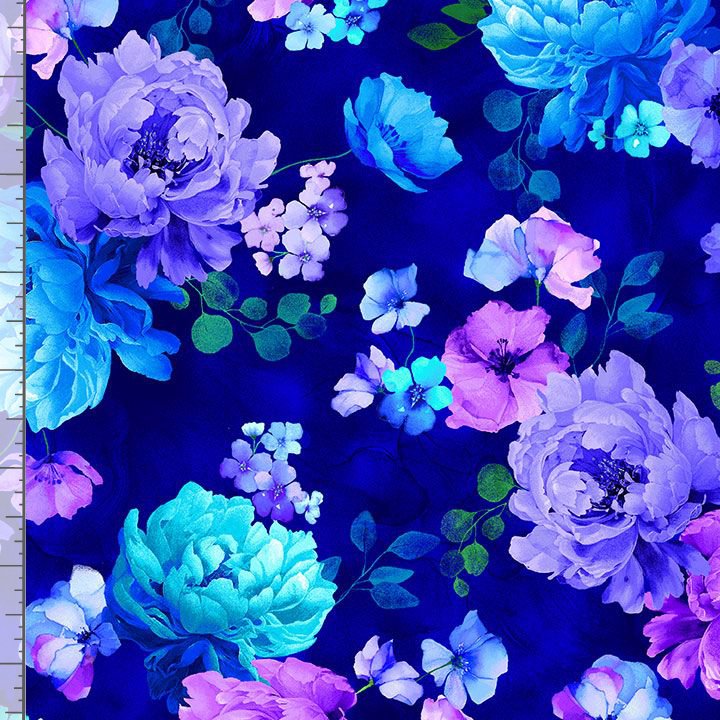 Timeless Treasures Beautiful Tossed Floral Bouquet Blue (TT Bellagio 7)