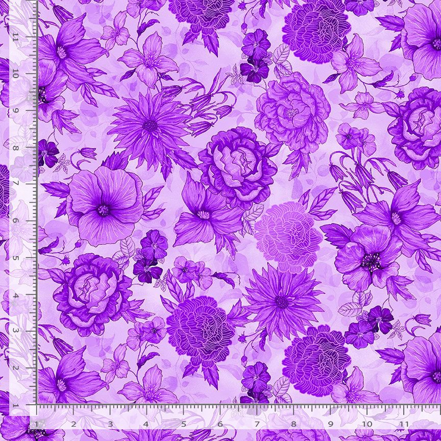 Timeless Treasures FLORA-CD4054 Purple Floral Quilting Cotton Remnant (30cm x 112cm TT Living Color 4)