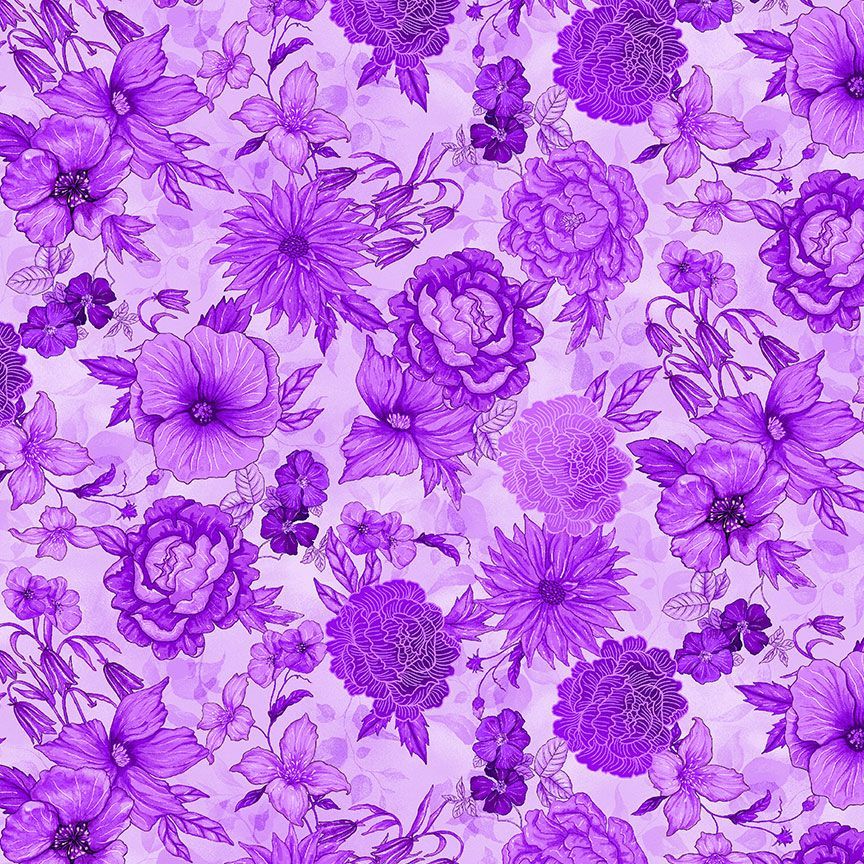 Timeless Treasures FLORA-CD4054 Purple Floral Quilting Cotton Remnant (41cm x 112cm TT Living Color 4)