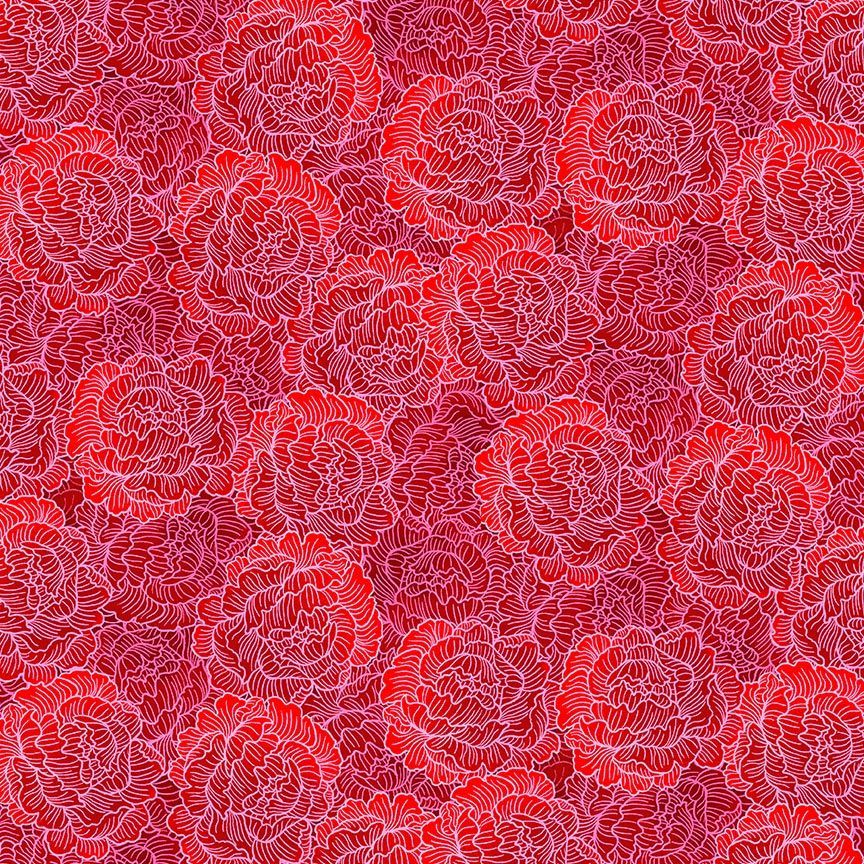 Timeless Treasures FLORA-CD4055 Red Floral Quilting Cotton Remnant (62cm x 112cm TT Living Color 6)