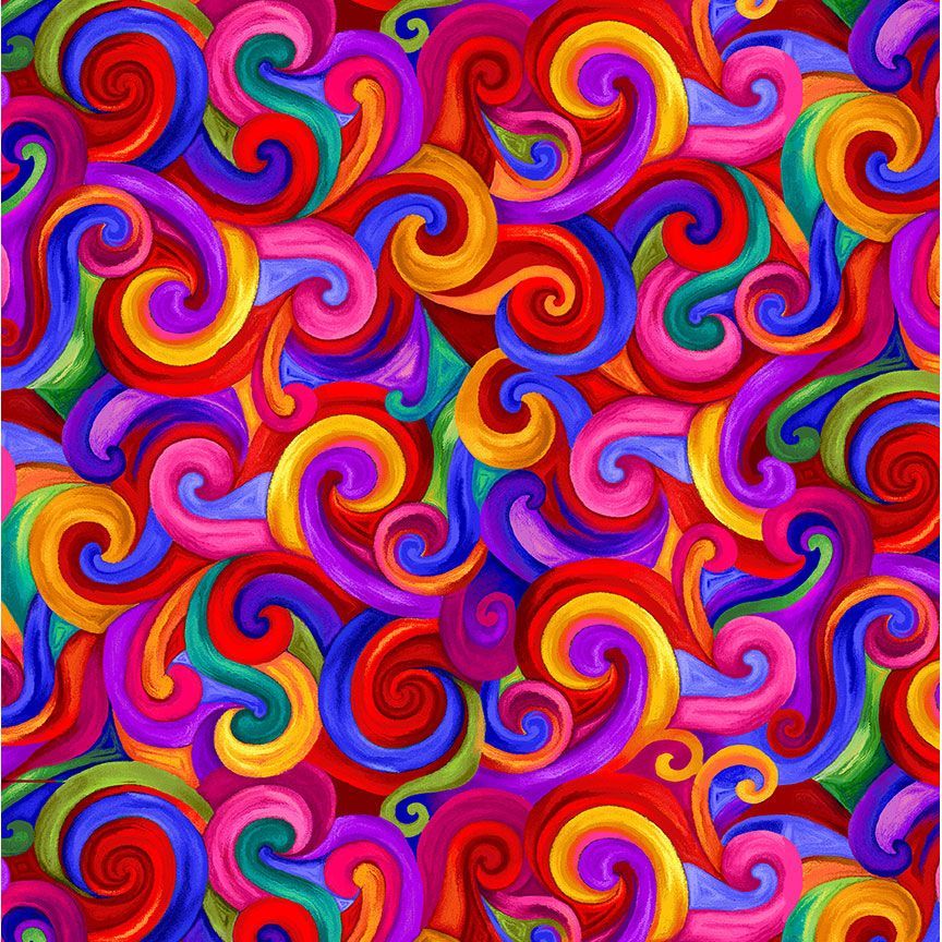Timeless Treasures FLORA-CD4059 Multi Swirl Pattern Quilting Cotton Remnant (28cm x 112cm TT Living Color 9)