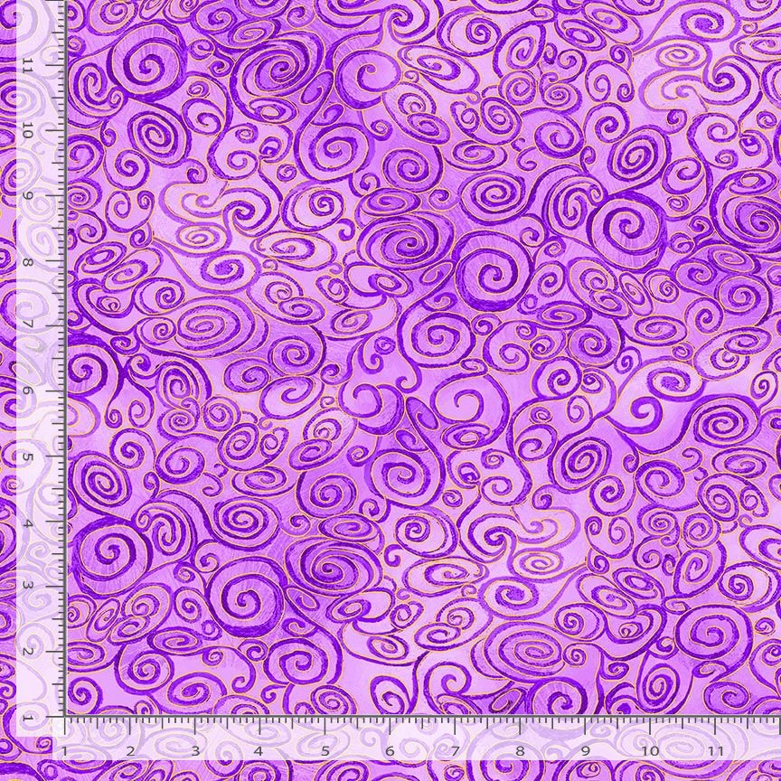 Timeless Treasures Swirly Scrolls Metallic Blender Pattern Purple Remnant (35cm x 112cm TT Wings Of Gold 8)