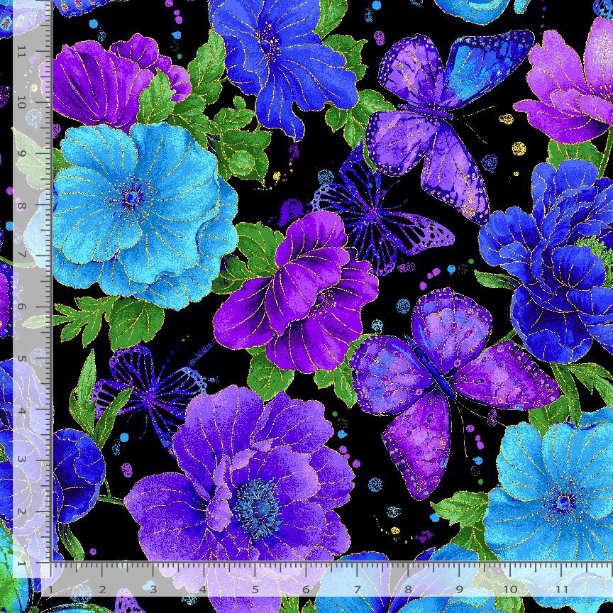 Timeless Treasures Evening Glow FLORA CM4101 Black Cotton 100% Cotton Fabric – Black Metallic Floral | Quilting, Dressmaking & Craft Fabric (TT Evening Glow 1)