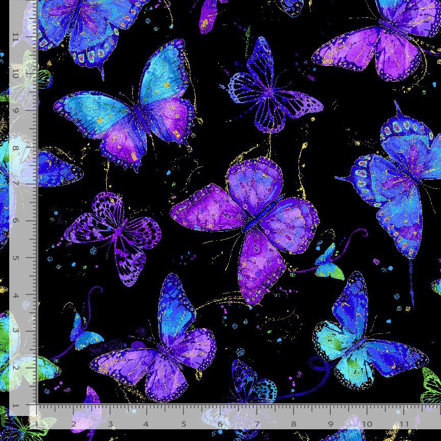 Timeless Treasures Evening Glow FLORA CM4102 JET 100% Cotton Fabric – Black Metallic Butterflies | Quilting, Dressmaking & Craft Fabric (TT Evening Glow 2)