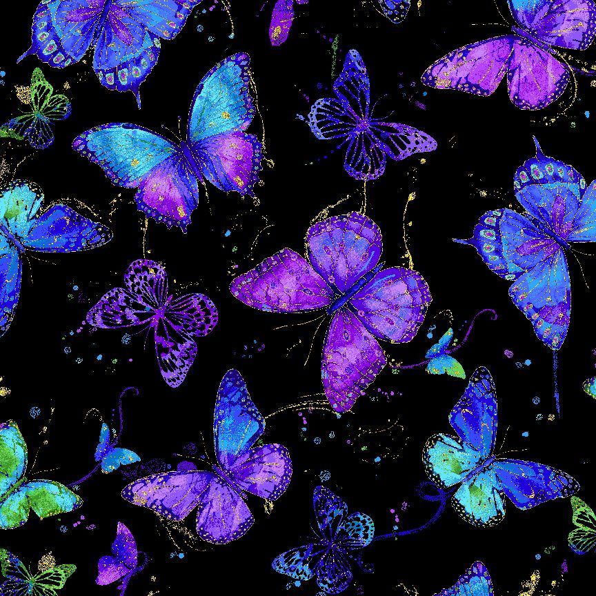 Timeless Treasures Evening Glow FLORA CM4102 JET 100% Cotton Fabric – Black Metallic Butterflies | Quilting, Dressmaking & Craft Fabric (TT Evening Glow 2)