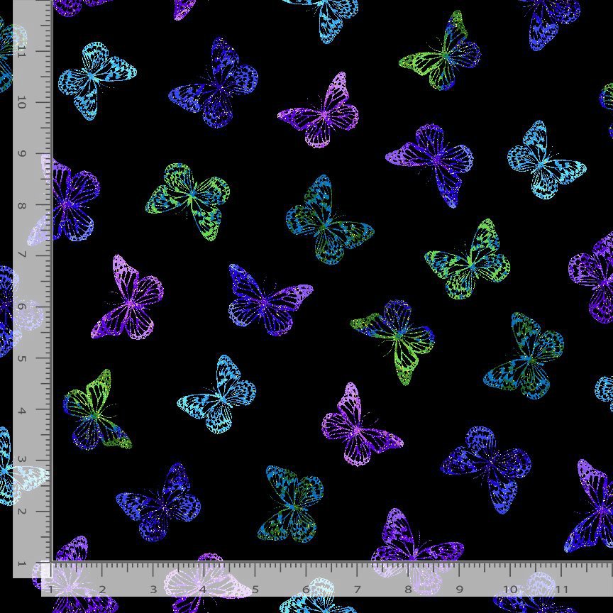 Timeless Treasures FLORA CM4104 BLACK 100% Cotton Fabric – Evening Glow Metallic Butterfly | Quilting, Dressmaking & Craft Fabric (TT Evening Glow 4)