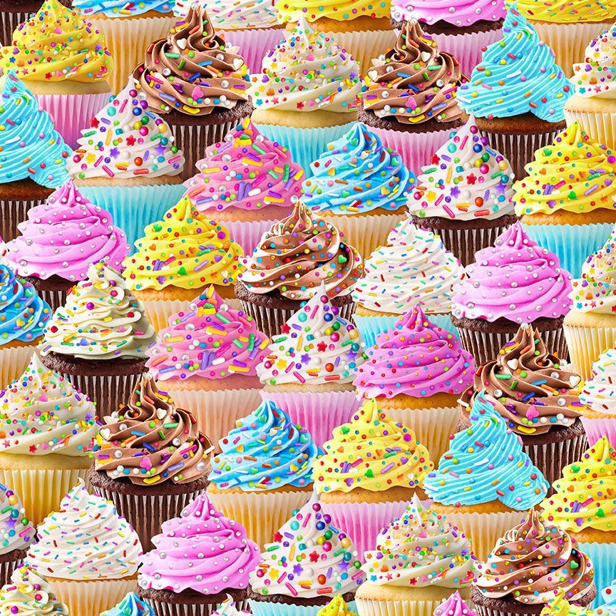 Timeless Treasures Packed Rainbow Cupcakes Baking (39cm x 112cm TT The Sweet Life 2)