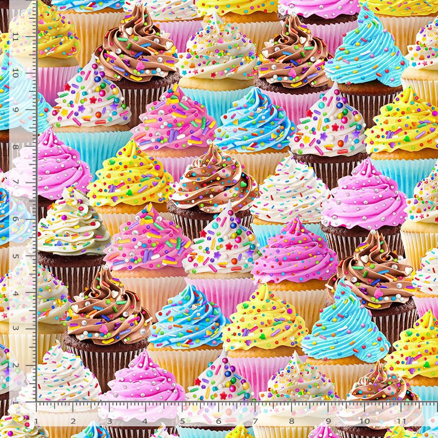 Timeless Treasures Packed Rainbow Cupcakes Baking (39cm x 112cm TT The Sweet Life 2)