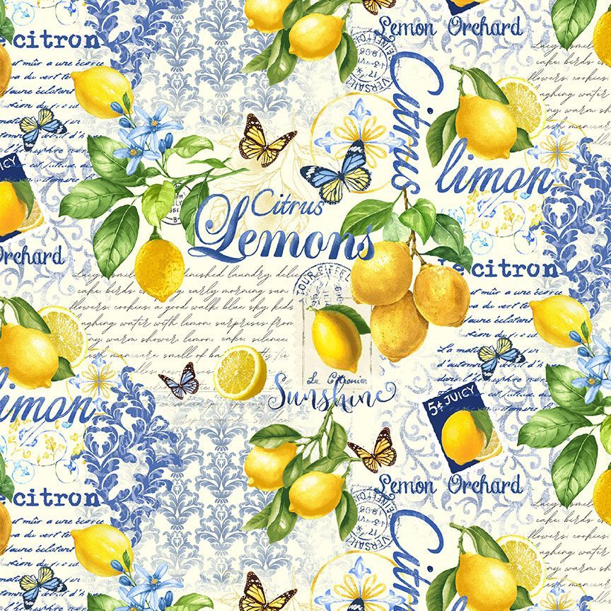 Timeless Treasures FRUIT CD3441 Cream Lemon Orchard Collage 100% Cotton Fabric | Quilting, Dressmaking & Craft Fabric (TT Limoncello 2)