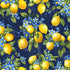 Timeless Treasures Yellow Lemon Bouquet Fruit Flowers Floral Navy (TT Limoncello)