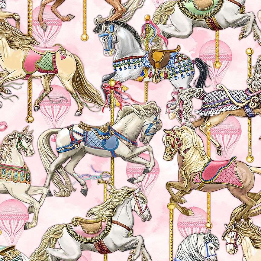 Timeless Treasures Carousel Horses Merry Go Round Multi-Coloured (TT Admit One 2)