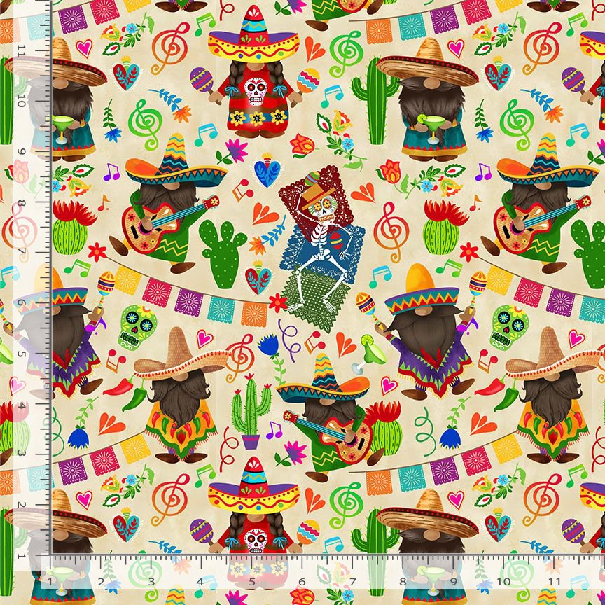 Timeless Treasures Mexico Celebration Music Dancing Gnomes Cactus Guitar Multi-Coloured (TT Gnombre 1)