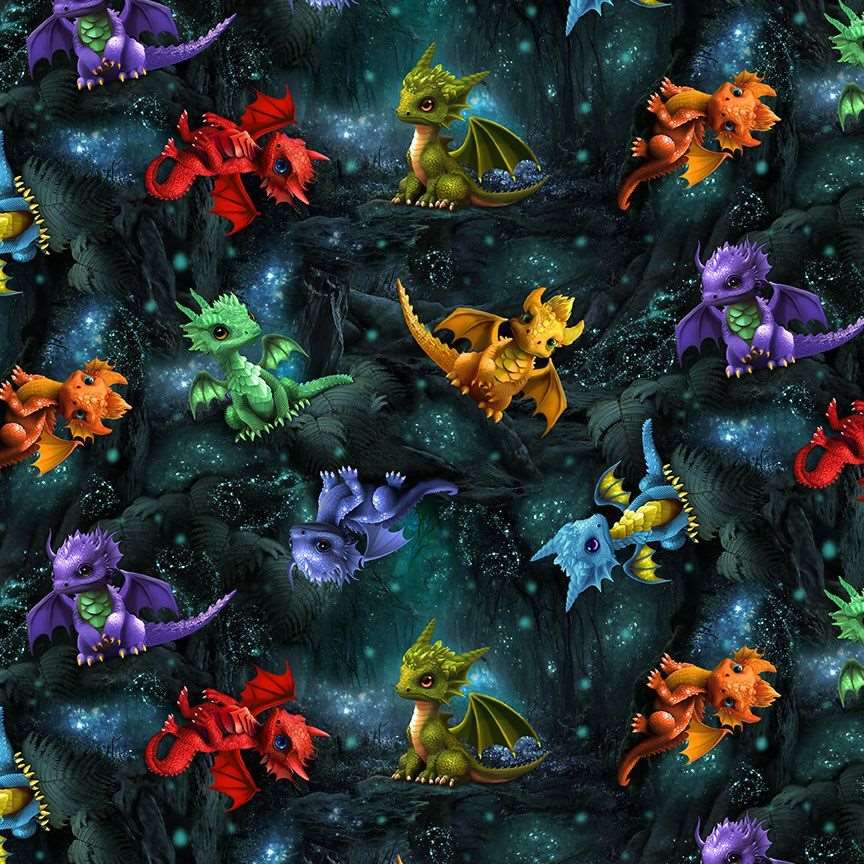 Timeless Treasures Mystical Tossed Baby Dragons Creatures Forest Remnant (21cm x 112cm TT Baby Dragons 1)
