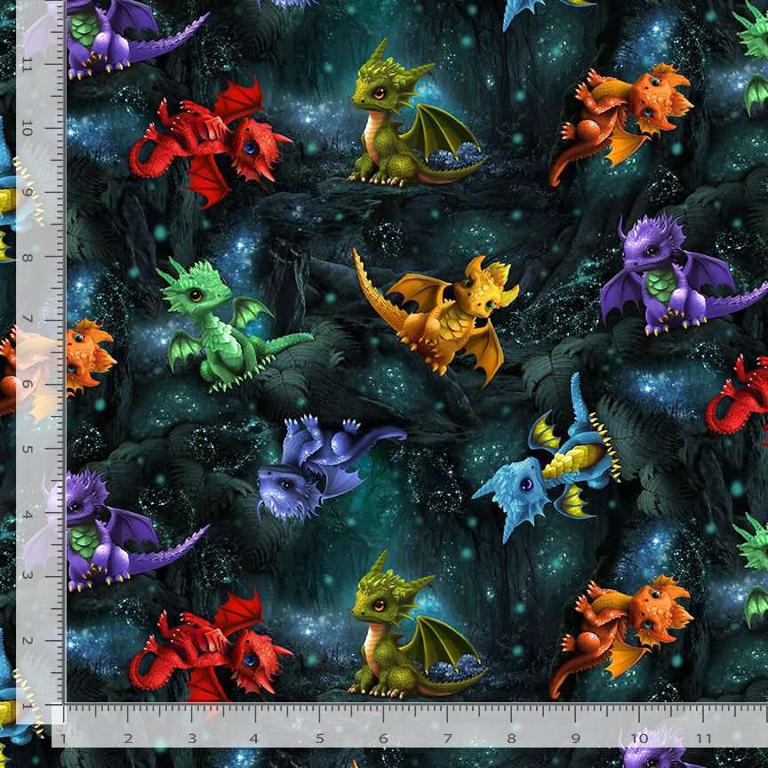 Timeless Treasures Mystical Tossed Baby Dragons Creatures Forest Remnant (21cm x 112cm TT Baby Dragons 1)