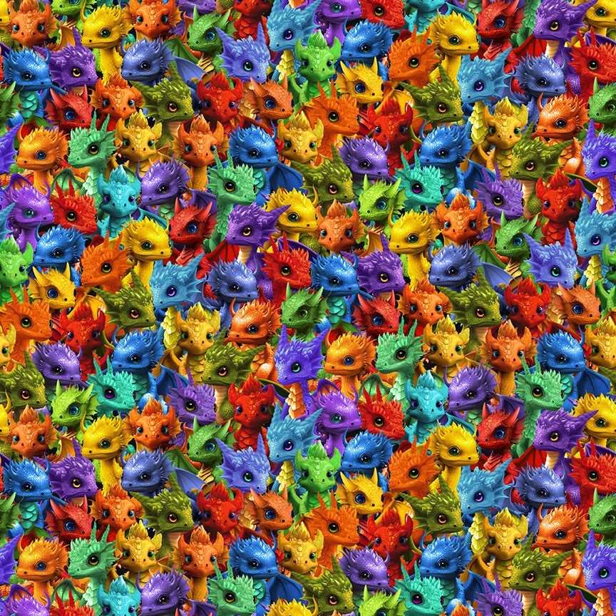 Timeless Treasures Mystical Packed Baby Dragons Creatures Multi-Coloured Remnant (21cm x 112cm TT Baby Dragons 2)