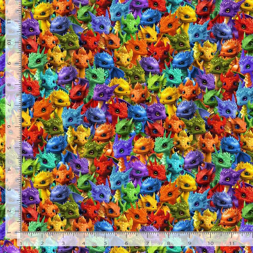 Timeless Treasures Mystical Packed Baby Dragons Creatures Multi-Coloured Remnant (21cm x 112cm TT Baby Dragons 2)