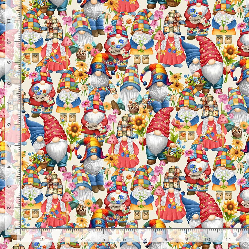 Timeless Treasures Hippie Gnomes Foraging Packed Remnant (48cm x 112cm TT Hippie Gnomes 1)