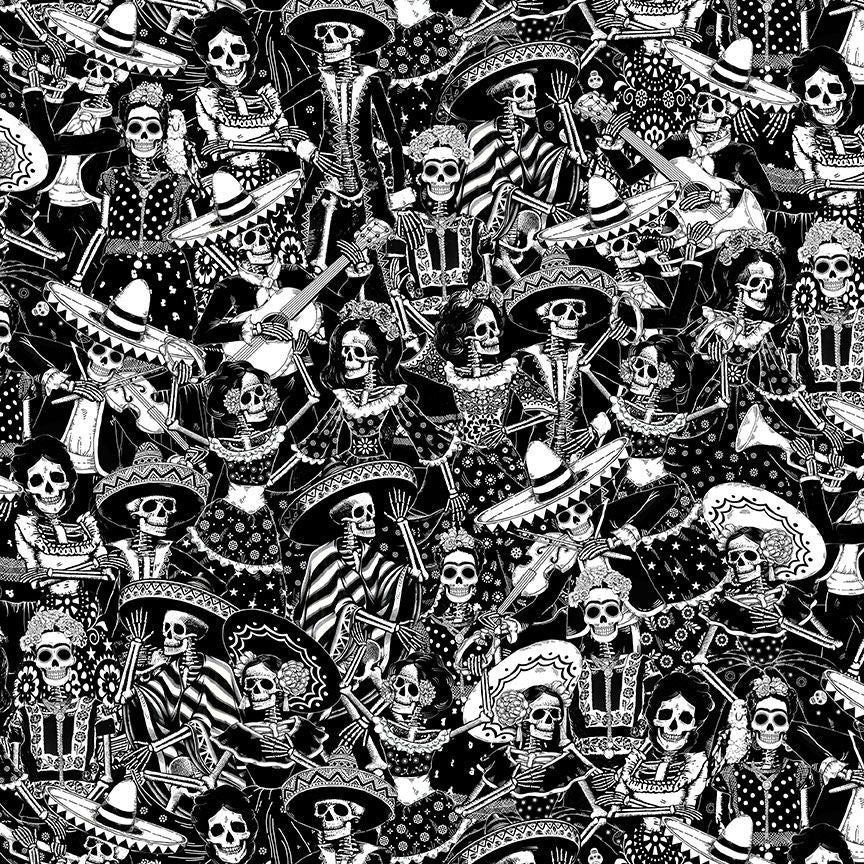 Timeless Treasures Packed Skeletons Day Of The Dead Bones Mexican Halloween Black (TT Stroke Of Genius 6)