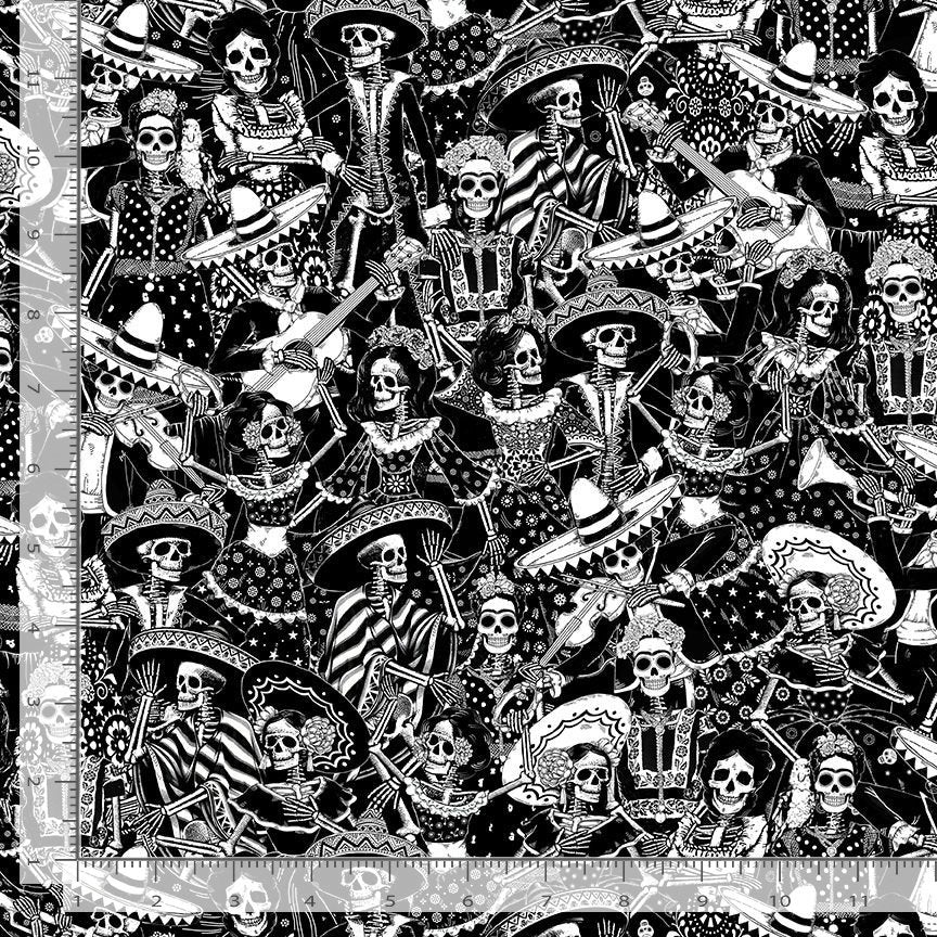 Timeless Treasures Packed Skeletons Day Of The Dead Bones Mexican Halloween Black (TT Stroke Of Genius 6)
