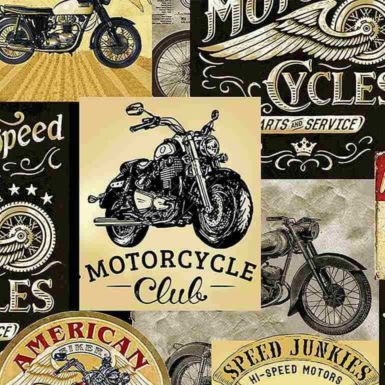 Timeless Treasures FUN-CD8049 Multi Motorcycle Fabric 100% Cotton Fabric – Biker Print Quilting Cotton for Sewing & Crafts (TT Open Road 1)