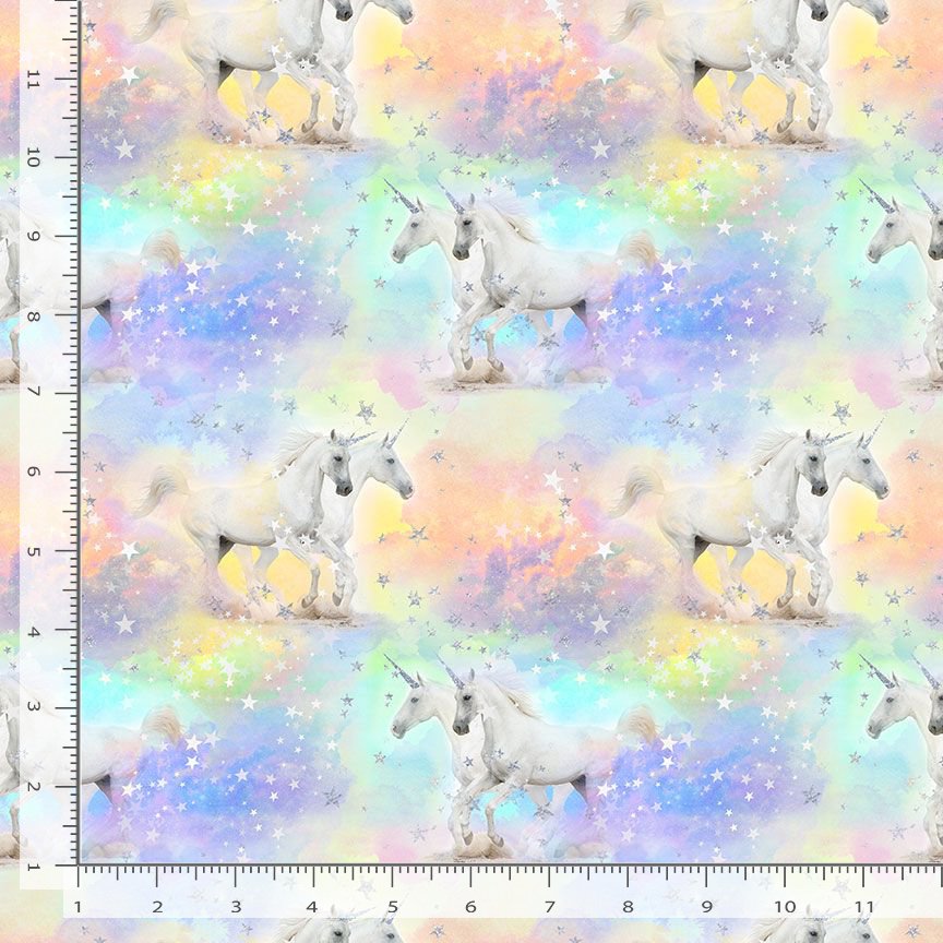 Timeless Treasures Children's Creature Mythical Animal Unicorns & Stars Glitter Metallic Pastel (TT Unicorns 1)