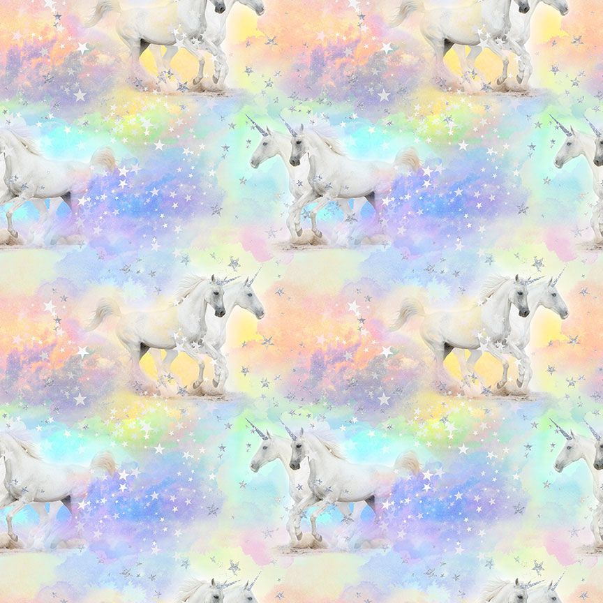 Timeless Treasures Children's Creature Mythical Animal Unicorns & Stars Glitter Metallic Pastel (TT Unicorns 1)