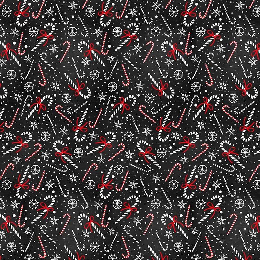 Timeless Treasures Christmas Candy Canes & Snowflakes Sweets Black Remnant (34cm x 112cm TT Frosty Delights 6)