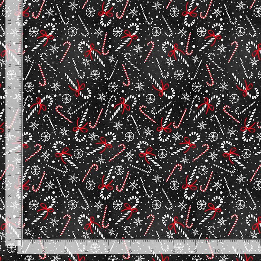 Timeless Treasures Christmas Candy Canes & Snowflakes Sweets Black Remnant (40cm x 112cm TT Frosty Delights 6)