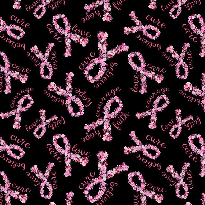 Pink Ribbons Breast Cancer Light and Dark Pink on Pink Cotton Fabric