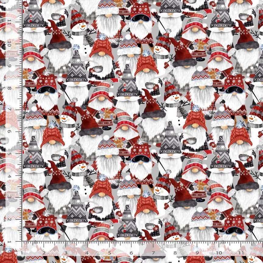 Timeless Treasures 100% Cotton Fabric Winter Packed Nordic Gnomes & Snowmen Multi-Coloured (TT Nordic Gnomes 2)