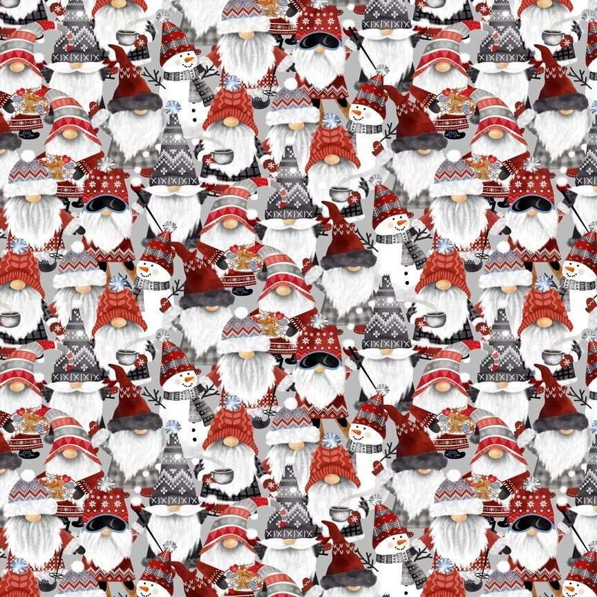 Timeless Treasures 100% Cotton Fabric Winter Packed Nordic Gnomes & Snowmen Multi-Coloured (TT Nordic Gnomes 2)