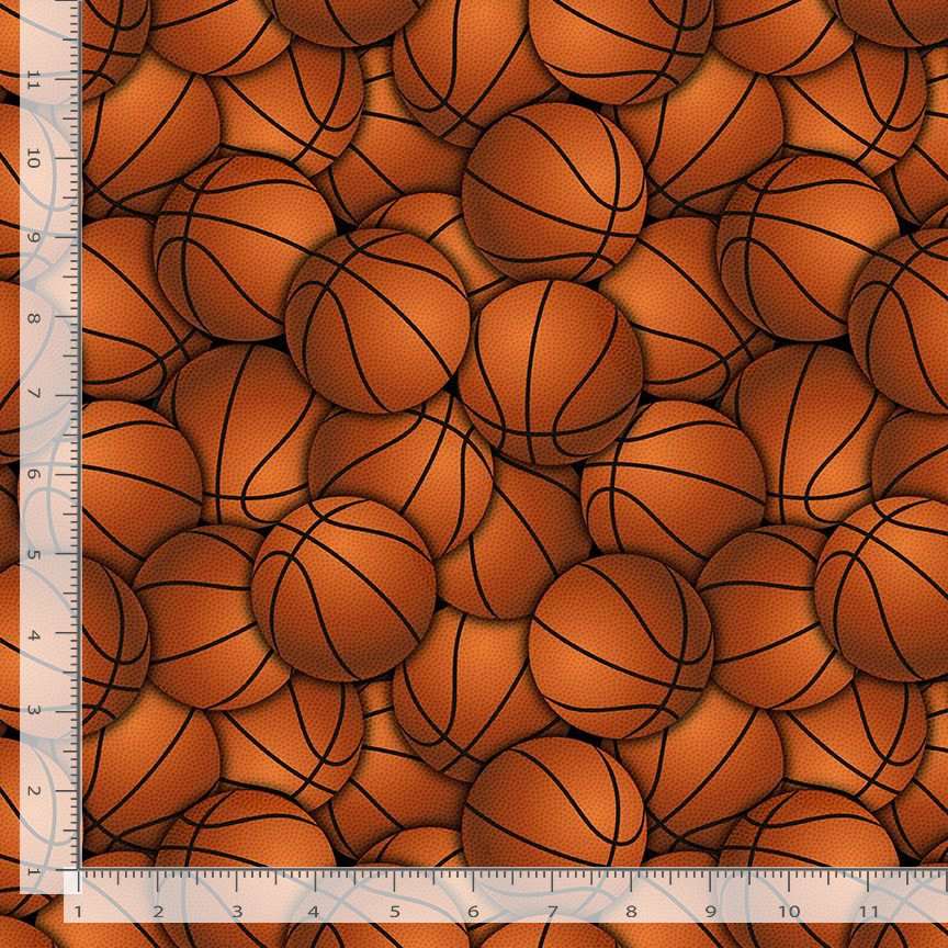 Timeless Treasures Packed Basketballs Sport Orange Remnant (41cm x 112cm TT Basketball)