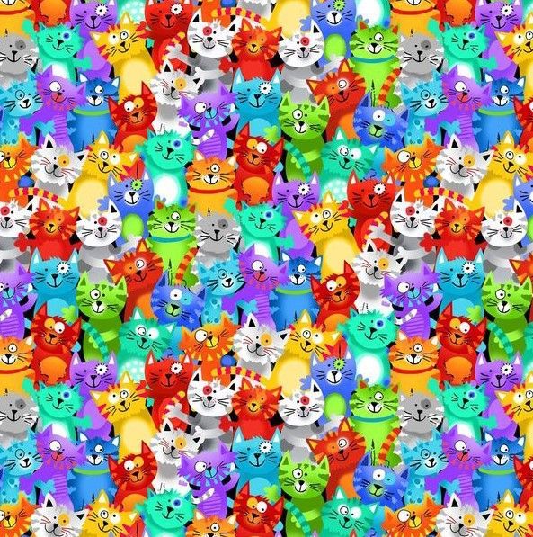 Timeless Treasures Packed Rainbow Cats Multi-Coloured (TT Live Love Meow 1)