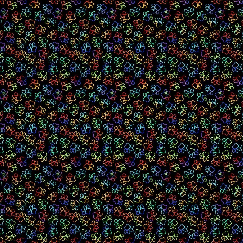 Timeless Treasures Rainbow Cat Paw Prints Black Remnant (30cm x 112cm TT Live Love Meow 4)