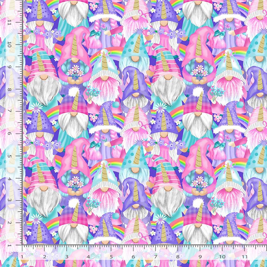 Timeless Treasures 100% Cotton Fabric Animal Packed Unicorn Gnomes Rainbow Childrens Multi-Coloured (TT Unicorn Gnomes 1)