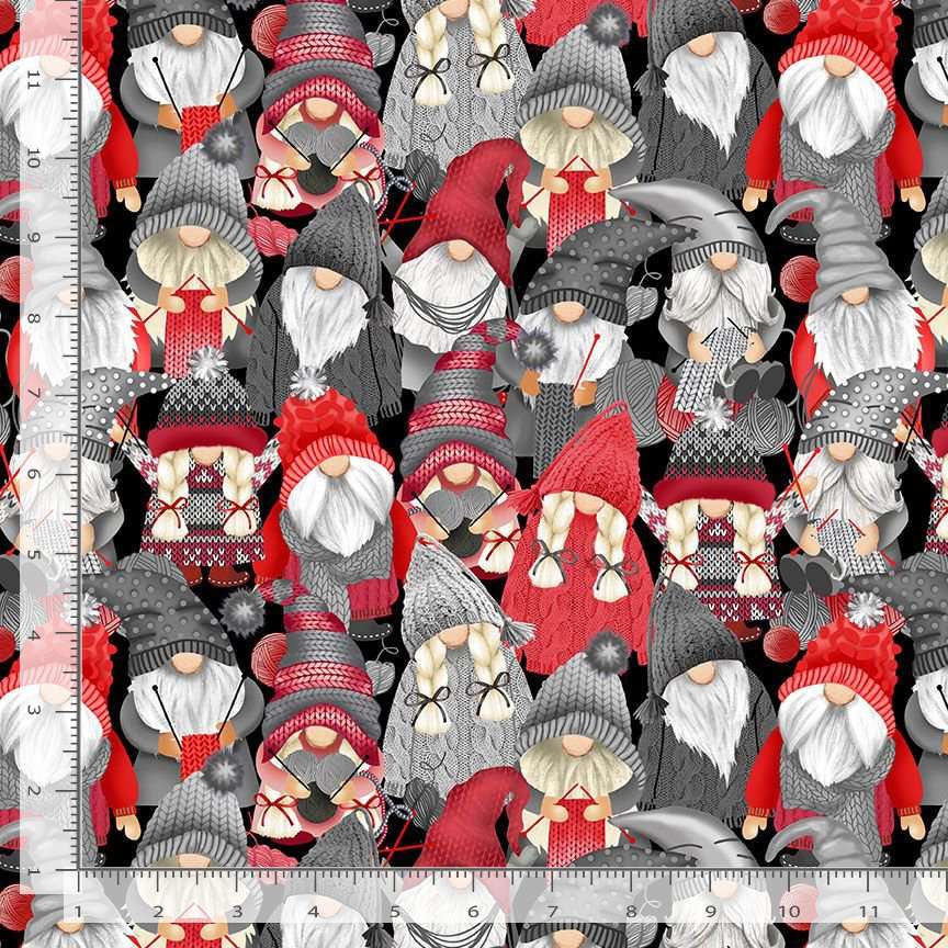 Timeless Treasures Packed Knitting Gnomes Sewing Hobbies Grey (TT Knit A Little Magic 2)