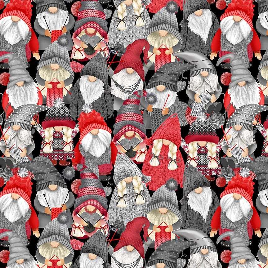 Timeless Treasures Packed Knitting Gnomes Sewing Hobbies Grey (TT Knit A Little Magic 2)